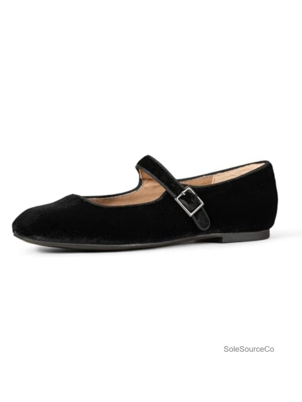 Women's Square-Toe Mary Jane Ballet Flats Faux Suede Metal Buckle Strap